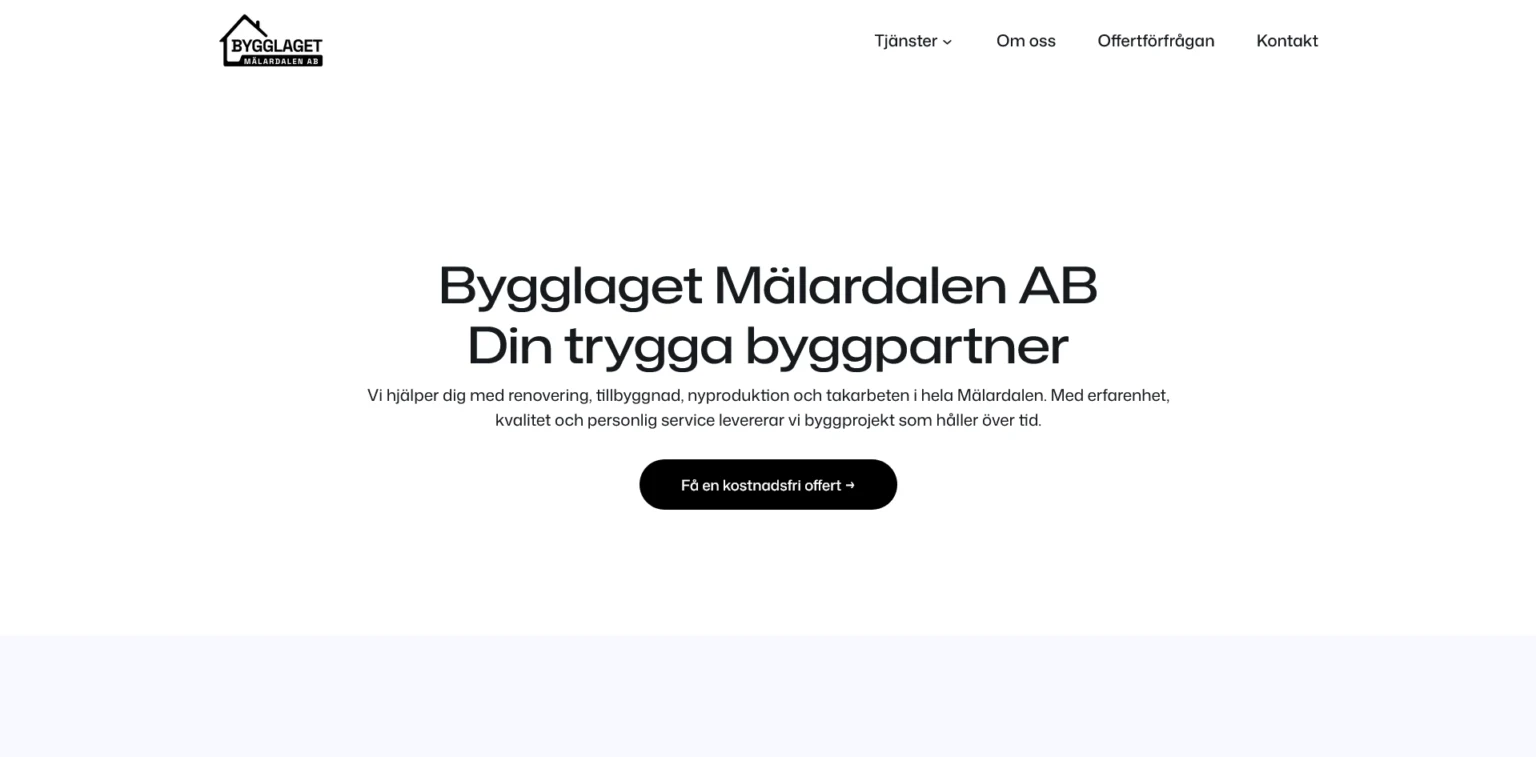 Webbplats för Bygglaget Mälardalen